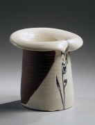 Kondo, Yutaka, Kondo Yutaka, Japanese, ceramics, Japanese ceramics, clay, pottery, modern, white, black, ink, glaze, rolled, mouth, vase, stoneware, 1960