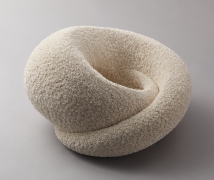 Swirling, rounded sculpture with tiny gathered bundles (florets) of shaved clay covering the entire surface, 2014