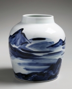 Large porcelain vase with landscape design in cobalt-blue underglaze&nbsp;, early 1970&#039;s