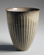 Minegishi Seikō (b. 1952), Narrow-footed vessel with flaring, open mouth and undulating linear design