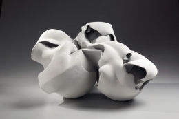 Fujino Sachiko, Transformation 14-7, flower-inspired sculpture, 2014, stoneware with matte glaze, Japanese ceramics, Japanese pottery, Japanese contemporary ceramics, Japanese sculpture