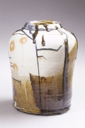 Koie Ryōji (b. 1938), Large stoneware vessel with green oribe glaze