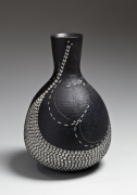 Round, high narrow-necked, black-glazed stoneware vase, 1982