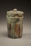 Fujioka Shuhei (b. 1947), Lidded, columnar water storage jar with carved surface