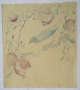 Ohara Koson, (1877-1945), Blue and white flycatcher on a pomegranate branch, 1935, Unusually large shikishiban, Japanese hanga, Japanese shin hanga, Japanese woodblock print