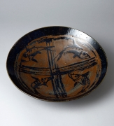 Ishiguro Munemaro, black and persimmon iron-glazed platter, ca. 1959, glazed stoneware, Japanese platter, Japanese ceramics, Japanese pottery, Japanese contemporary ceramics