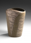 Kuriki Tatsusuke (1943-2013), Conical and rounded vase decorated with abstract patterning in silver and dusty green glaze and dots in black glaze