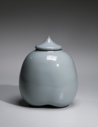 Kawase Shinobu (b. 1950), Small lobed celadon jar with pointed cover